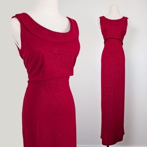 90s Red Glitter Maxi Dress Sleeveless Open Back Slit Floor Length Bodycon
